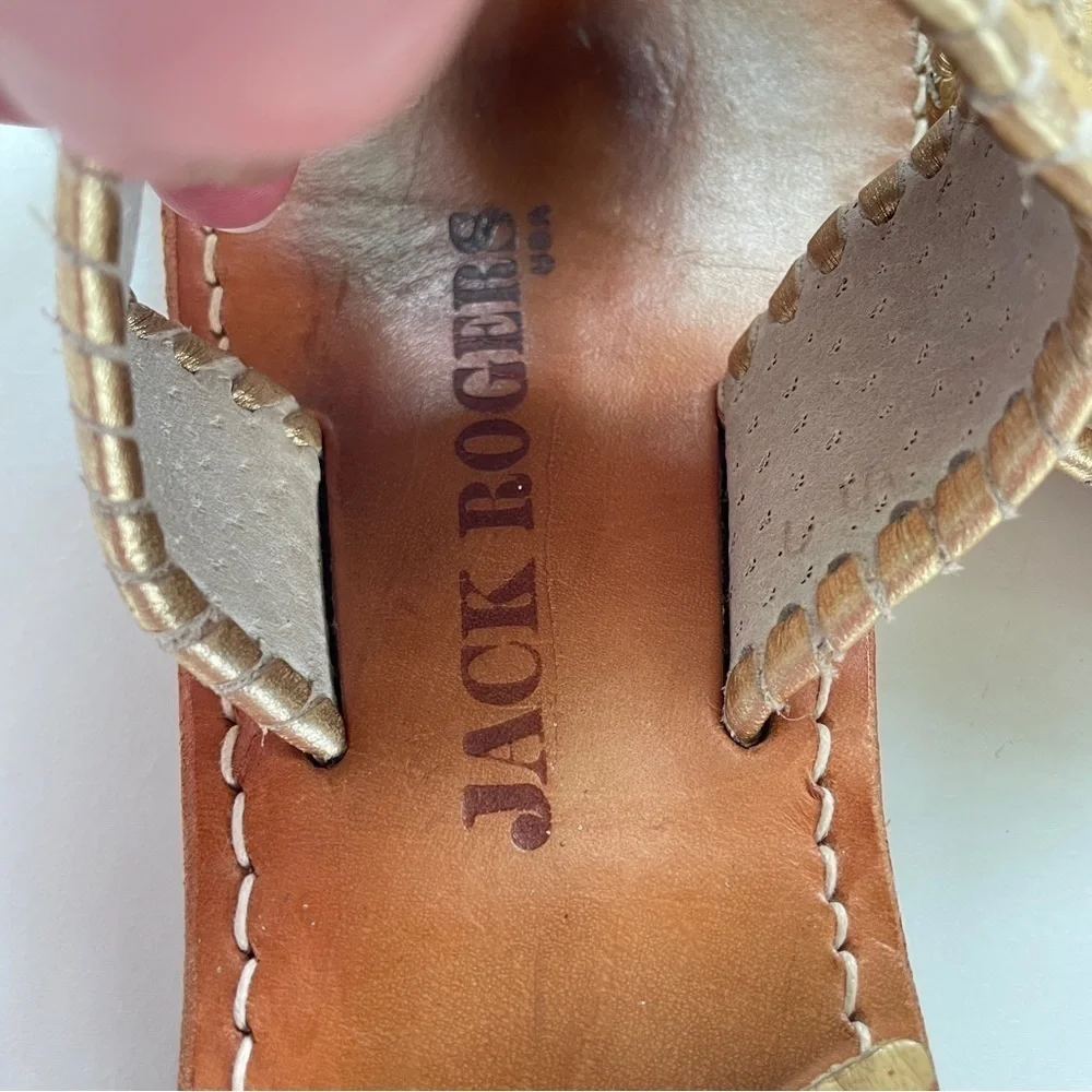 Jack Rogers Gold Tan Medallion Leather Classic Flat Sandals 6